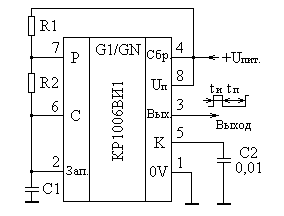 Схема автоколебательного мультивибратора на КР1006ВИ1
